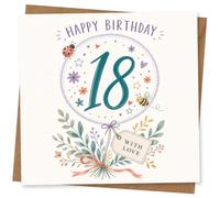 18th Birthday Card for Her or Him - Happy Birthday 18 with Love, Cute Floral Bee Design