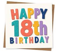 18th Birthday Card for Him or Her, Colourful Happy 18th Birthday Greetings Card, Big Bold Number Design for Celebration