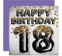 18th Birthday Card for Men - Black & Gold Glitter Balloons - Happy Birthday Cards for 18 Year Old Man Son Brother Uncle Cousin, 145mm Bday Greeting Cards Gift