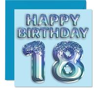 18th Birthday Card for Men - Blue Glitter Party Balloon - Happy Birthday Cards for 18 Year Old Man Brother Son Nephew Uncle, 145mm Bday Greeting Cards Gift