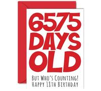 18th Birthday Card for Men Women Him Her - 6575 Days Old - Funny Teenager Happy Birthday Card for Brother Sister Son Daughter Cousin, A5 Humour Joke Greeting Cards