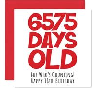 18th Birthday Card for Men Women Him Her - 6575 Days Old - Funny Teenager Happy Birthday Card for Brother Sister Son Daughter Cousin, 145mm Humour Joke Greeting Cards