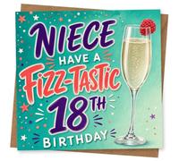 18th Birthday Card for Niece, Fizz-Tastic Champagne Glass | Playful “Niece Have a Fizz-tastic 18th Birthday” wording, with a bubbly champagne flute and colourful confetti.