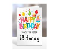 18th birthday card for Step Sister, gifts for girl, girls, boy, boys, gift, presents, female, male, him, her, Happy birthday to you, 18 years old today, A5-162r_38