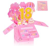 18th Birthday Card for Women, 3D Pop Up Birthday Greeting Card, Pink & Gold 18 Years Old Birthday Decorations for Her, Ideal for Daughter, Sister, and Special Cousin