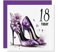 18th Birthday Card for women - Purple Heels Flowers Classy Elegant Birthday Card for 18 Year old teenage Girls Daughter Granddaughter Sister Kids Eighteen, Eighteenth cousin Niece
