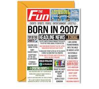 18th Birthday Cards for Women Men - Born In 2007 Newspaper - Happy 18 Birthday Card for Daughter Son Cousin Vintage Retro Back In 2007, 5x7 Inch Bday Greeting Cards