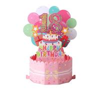 18th Birthday Card Happy 18th Birthday 3D Pop Up Greeting Card 18 th Birthday Gifts with Note and Envelope for 18 Years Old Wife Husband Mother Father Women Men Sister Friends (18th pink)