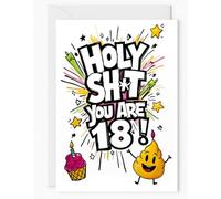 18th Birthday Card, Holy Sh*t You Are 18 Design with Ice Cream and Emoji, A5 Size