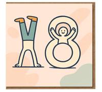 18th Birthday Card - Playful Handstand 1 and Happy Character in the 8 Illustration - Fun Milestone Greeting for Turning Eighteen