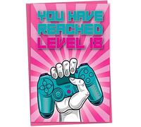 18th Birthday Card, You Have Reached Level 18, Greeting Card for Eighteen Year Old Gamer Boys or Girls, Birthday Gift for Teenage Son or Daughter, Grandson Granddaughter, Pink