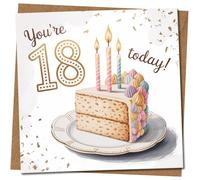 18th Birthday Card - You're 18 Today - Cake Slice, 145mm x 145mm Square, Includes Kraft Envelope