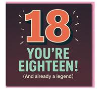 18th Birthday Card - You're Eighteen, Already a Legend - Bold Retro Typography Design, Fun Card for Celebrating Turning 18