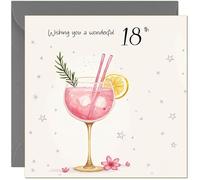 18th Birthday Cards Drinks - Pink Gin Design For Female Adult, Bday For Her Birthday Card for 18 Year old teenage Kids Eighteen, Eighteenth