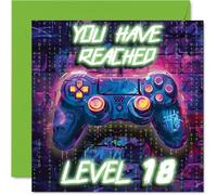 18th Birthday Cards for Men - Neon Video Gamer - Happy Birthday Card for 18 Year Old Man Cousin Friend Colleague Brother, 145mm Bday Greeting Cards