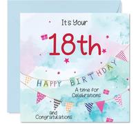 18th Birthday Cards for Men - Party Bunting - Happy Birthday Card for 18 Year Old Man Nephew Cousin Colleague Uncle, 145mm Bday Greeting Cards