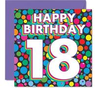 18th Birthday Cards for Men Women - Funky Rainbow Dots - Happy Birthday Card for 18 Year Old Man Woman Sister Friend Niece Colleague, 145mm Bday Greeting Cards