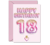 18th Birthday Cards for Men Women - Pink & Purple Glitter Balloons - Happy Birthday Card for 18 Year Old Man Woman Daughter Uncle Niece Son, A5 Bday Greeting Cards