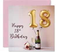 18th Birthday Cards for Women and Men, Balloons & A Bottle of Bubbly | Happy Birthday Card for 18 Year Old Man Woman Daughter Uncle Niece Son, 145mm Bday Greeting Cards