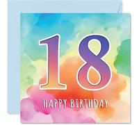 18th Birthday Cards for Men Women - Colourful Watercolour Age - Happy Birthday Card for 18 Year Old Man Woman Daughter Uncle Niece Son, 145mm Bday Greeting Cards
