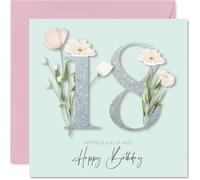 18th Birthday Cards for Women - Fancy Floral Flowers - Happy Birthday Card for 18 Year Old Woman Daughter Auntie Colleague Sister, 145mm Bday Greeting Cards