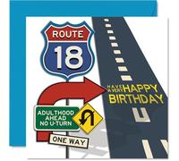 18th Birthday Cards for Women Men - Route 18 - Happy Birthday Card for 18 Year Old Woman Man Daughter Uncle Niece Son, 145mm Bday Greeting Cards