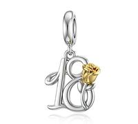 18th Birthday Charm Silver Plated Rose Dangle Bead for Pandora Bracelet