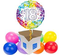 18th Birthday Colourful Confetti Helium Inflated Balloon with 8 Mini Coordinated Air-Filled Balloons all delivered in a box