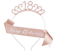 18th Birthday Decoration for Girl,Rose Gold Birthday Sash and Rhinestone Headband for Girl's 18th Birthday Party Decor