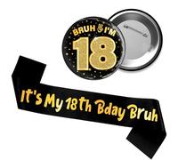 18th Birthday Decorations Badge Sash - 2 PC Black Gold 18th Sash Badge | 2 PC Black Gold It's My 18th Bday Bruh Sash Bruh I'M 18 Badge Accessory Gift for He Boys Men 18 Year Old Son Grandson Party