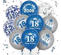 18th Birthday Decorations Balloons Boy - 40 Pcs Navy Blue Silver Awesome Since 2008 18 Happy Birthday Balloon Set for Boys 18 Years Old Party Decor Supplies