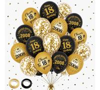 18th Birthday Decorations Balloons Boys - 40 Pcs Black Gold Cheers to 18 Years Est 2008 Limited Edition 2008 Happy Birthday Balloon Set for Boy 18 Years Old Party Decor Supplies