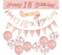 18th Birthday Decorations Banner Girls, Rose Gold 18th Birthday Party Banner and BIRthday Yard Banners, 18 & Fabulous Strap, Triangle Flag Bunting Confetti Rose Gold Party Balloons