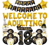18th Birthday Decorations Boys Gold - 41 Pcs Happy 18th Birthday Decorations Including Letter Balloons Number 18 Balloon 18 & Fabulous Sash for Boys Party Supplies