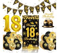 18th Birthday Decorations for Boys - 40pcs Black Gold Happy 18th Birthday