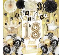 18th Birthday Decorations for Boys, Black and Gold Balloons, 18th Decorations Set, Happy Birthday Banner, Cake Topper, Sash for Boys Girls Black Gold birthday Party Kit
