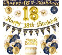 18th Birthday Decorations for Boys, Blue Gold 18 Birthday Decorations,Happy 18th Birthday Banner,18th Balloons,270 * 15cm Cuttable Banner,Foil Balloons,Cake Topper 18 Birthday Party Supplies for Boys