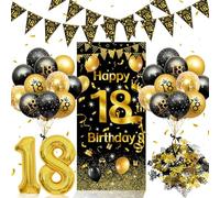 18th Birthday Decorations For Boys Girls, 18th Birthday Black And Gold Balloons Party Decorations With 18 Balloons, 18th Birthday Triangle Flag Banner With Confetti For Party Anniversary Decorations.