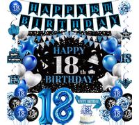 18th Birthday Decorations for Boys Girls, Blue Black Party Supplies