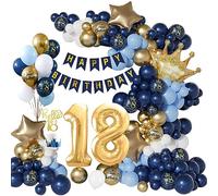 18th Birthday Decorations for Boys Girls, Navy Blue Gold Balloon 18th Birthday Party Decorations, Happy Birthday Banner, Happy Birthday Garland Balloons Navy Blue Gold Decor for Party