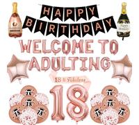 18th Birthday Decorations for Girls & Boys - Rose Gold & Pink Party Set with Balloons, Banner, Sash, Cake Topper for Happy 18th Party Supplies