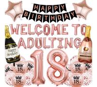 18th Birthday Decorations for Girls - Welcome To Adulting Letter Balloons Foil Balloon 38 Pcs Rose Gold Party Decoration Including for Birthday Party Supplies