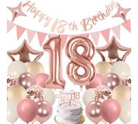 18th Birthday Decorations for Women Rose Gold Number 18 Balloon Happy 18th Birthday Banner Triangle Flag Banner Star Foil Balloons Cake Toppers Ribbon Rubber Hose Party Suppy 18 Years Old Girls Boys