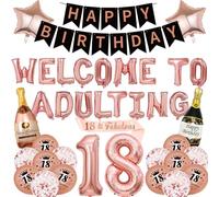 18th Birthday Decorations Girls Banners - 39 Pcs Rose Gold Party Decoration Including Welcome To Adulting Letter Balloons Number 18 Foil Balloon 18 & Fabulous Sash for Boys Party Supplies