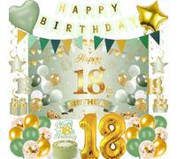 18th Birthday Decorations Girls Boys - 32 Pcs Sage Green Gold Banner Pennant Backdrop Hanging Swirls Balloons Cake Topper Table Decor For Her Him 18 Year Old Welcome to Adulting Party Supplies