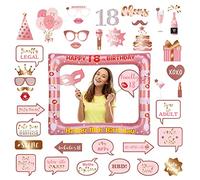 18th Birthday Decorations Girls Boys,Rose Gold Inflatable Selfie Frame&38Pcs 18th Birthday Photo Booth Props,Giant Inflatable Party Photo Booth Frame for Girls Ladies 18thBirthday Party Decorations