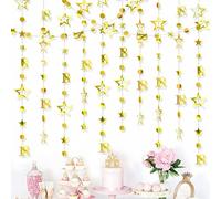 18th Birthday Decorations Hanging Swirls Decorations Gold Number 18 Circle Dots Star Garland Party Decorations Metallic Hanging Streamer Banner Shiny Hanging Swirls for Birthday Party Supplies