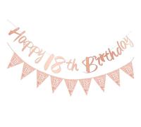 18th Birthday Decorations,Happy 18th Birthday Banners Black And Gold Party Decoration Eighteen Bday Banner Bunting Ceiling Topper Paper Backdrop Party Decs,for Boy Girls Men Women (Rose Gold 18th)