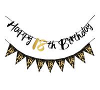 18th Birthday Decorations,Happy 18th Birthday Banners Black And Gold Party Decoration Eighteen Bday Banner Bunting Ceiling Topper Paper Backdrop Party Decs,for Boy Girls Men Women (Black Gold 18th)