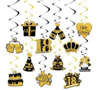 18th Birthday Decorations, Kaluofan 24 PCS 18th Birthday Hanging Decorations, Black and Gold Birthday Party Decorations, 18th Birthday Decorations for Boys and Girls to Celebrate Adulthood